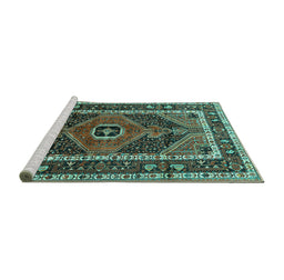 Sideview of Machine Washable Persian Turquoise Traditional Area Rugs, wshtr318turq