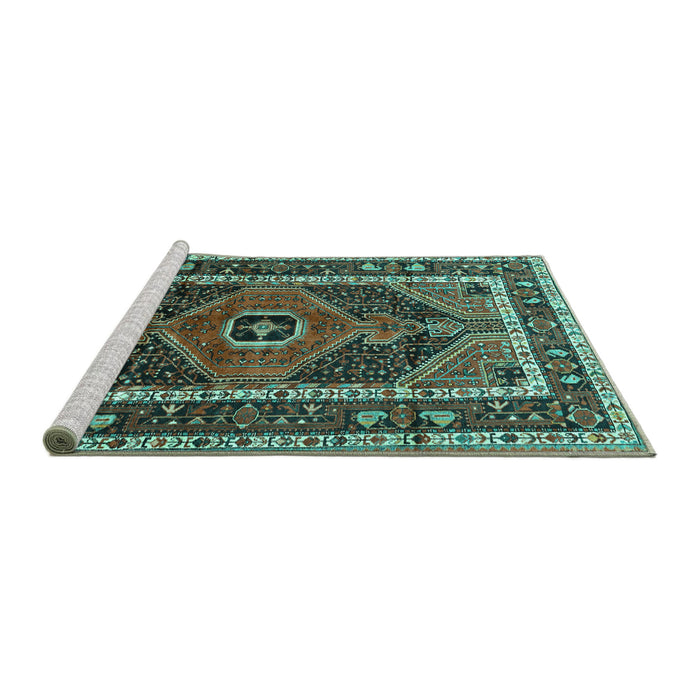 Sideview of Machine Washable Persian Turquoise Traditional Area Rugs, wshtr318turq