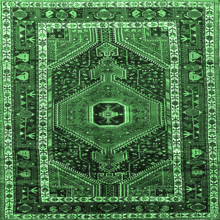 Square Machine Washable Persian Emerald Green Traditional Area Rugs, wshtr318emgrn