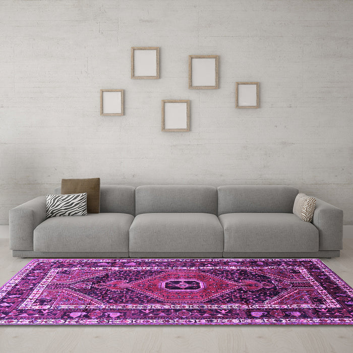 Machine Washable Persian Purple Traditional Area Rugs in a Living Room, wshtr318pur