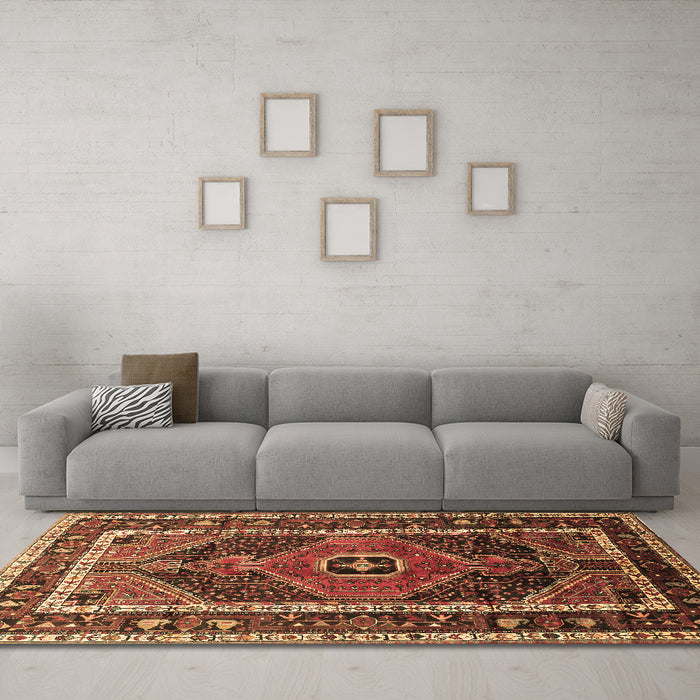 Machine Washable Persian Brown Traditional Rug in a Living Room,, wshtr318brn