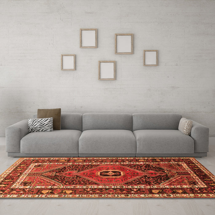 Machine Washable Persian Orange Traditional Area Rugs in a Living Room, wshtr318org
