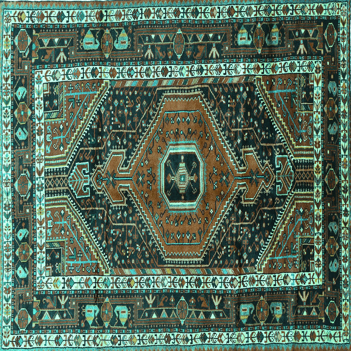 Square Machine Washable Persian Turquoise Traditional Area Rugs, wshtr318turq