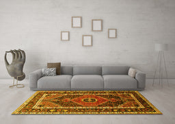 Machine Washable Persian Yellow Traditional Rug in a Living Room, wshtr318yw