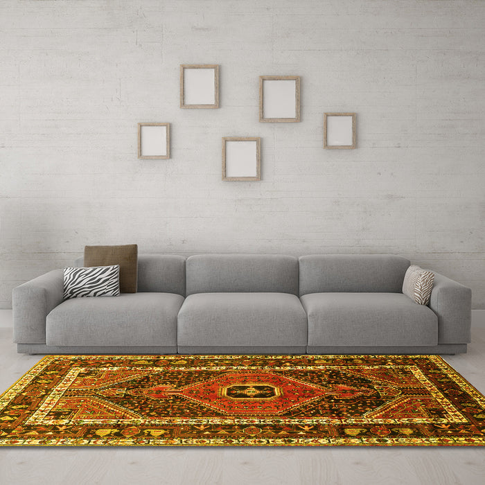 Machine Washable Persian Yellow Traditional Rug in a Living Room, wshtr318yw