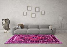 Machine Washable Persian Pink Traditional Rug in a Living Room, wshtr318pnk