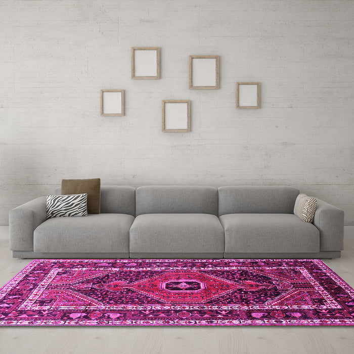 Machine Washable Persian Pink Traditional Rug in a Living Room, wshtr318pnk