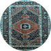 Round Machine Washable Persian Light Blue Traditional Rug, wshtr318lblu