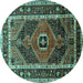 Round Persian Turquoise Traditional Rug, tr318turq