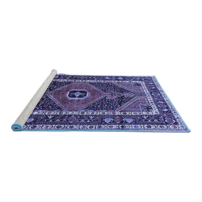 Sideview of Machine Washable Persian Blue Traditional Rug, wshtr318blu