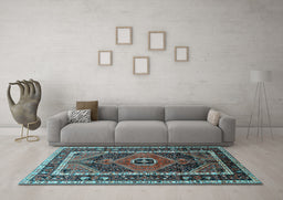 Machine Washable Persian Light Blue Traditional Rug in a Living Room, wshtr318lblu
