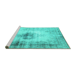 Sideview of Machine Washable Persian Turquoise Traditional Area Rugs, wshtr3190turq
