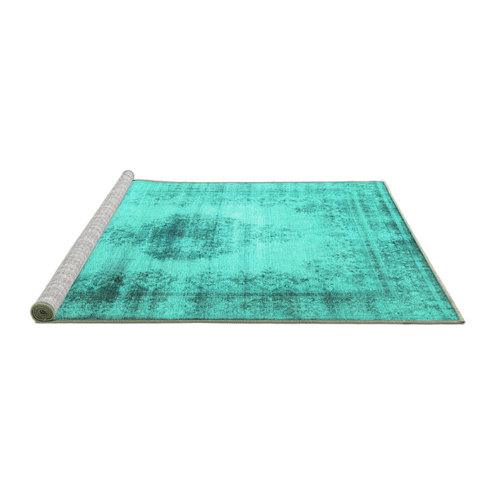 Sideview of Machine Washable Persian Turquoise Traditional Area Rugs, wshtr3190turq