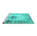 Sideview of Machine Washable Persian Turquoise Traditional Area Rugs, wshtr3190turq