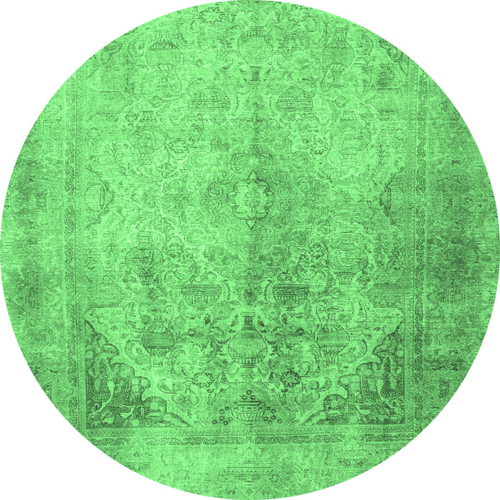 Round Machine Washable Persian Emerald Green Traditional Area Rugs, wshtr3191emgrn