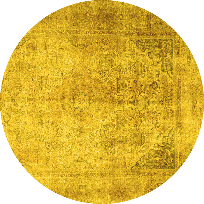 Round Persian Yellow Traditional Rug, tr3191yw