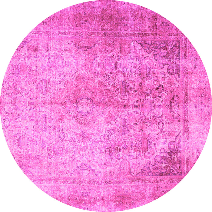 Round Machine Washable Persian Pink Traditional Rug, wshtr3191pnk