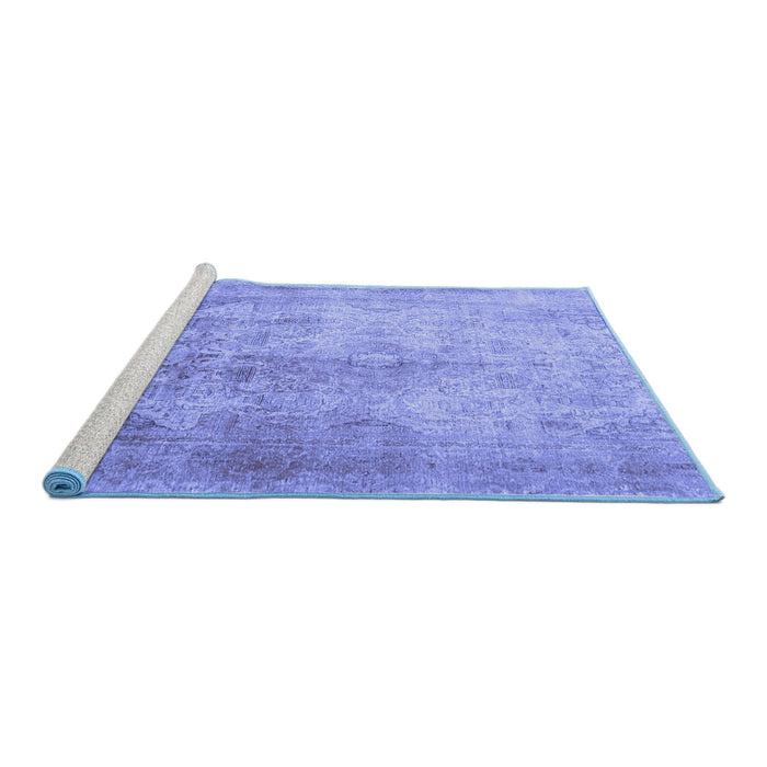 Sideview of Machine Washable Persian Blue Traditional Rug, wshtr3191blu