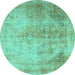 Round Persian Turquoise Traditional Rug, tr3191turq