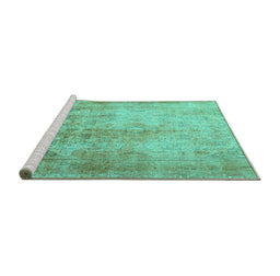 Sideview of Machine Washable Persian Turquoise Traditional Area Rugs, wshtr3191turq