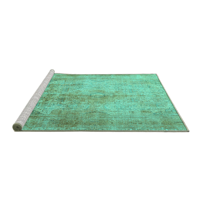 Sideview of Machine Washable Persian Turquoise Traditional Area Rugs, wshtr3191turq