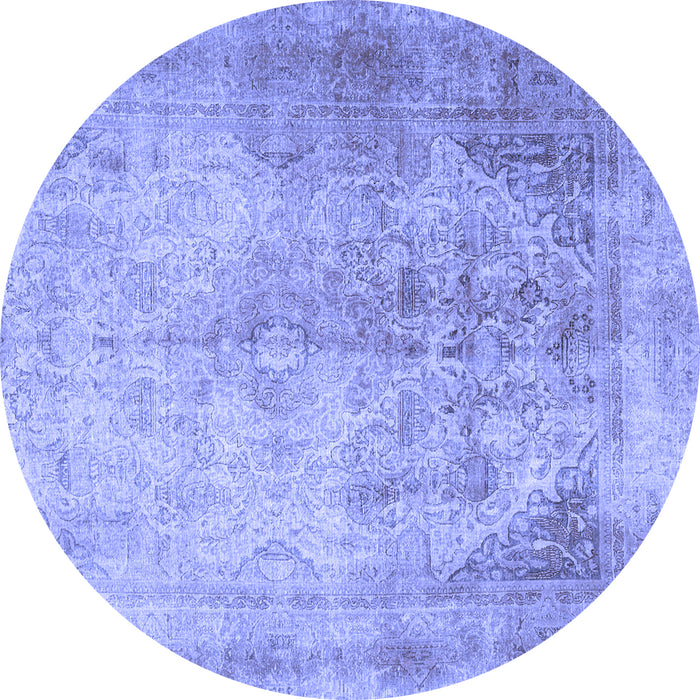 Round Machine Washable Persian Blue Traditional Rug, wshtr3191blu