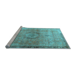 Sideview of Machine Washable Persian Light Blue Traditional Rug, wshtr3192lblu
