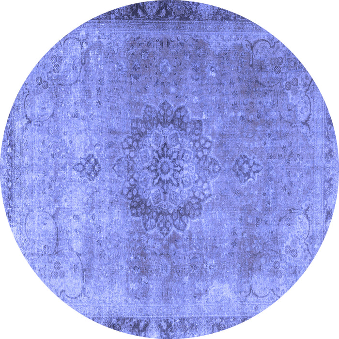 Round Machine Washable Persian Blue Traditional Rug, wshtr3192blu