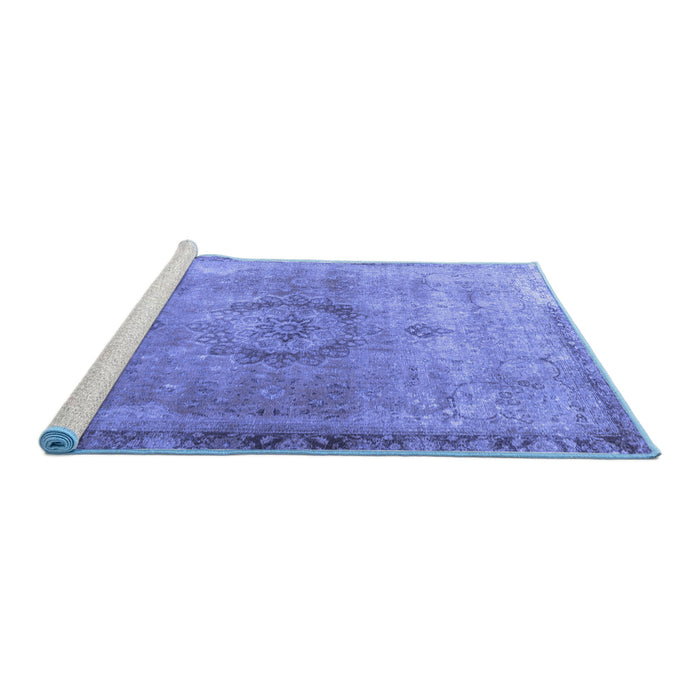 Sideview of Machine Washable Persian Blue Traditional Rug, wshtr3192blu