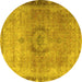 Round Persian Yellow Traditional Rug, tr3192yw