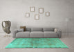 Machine Washable Persian Turquoise Traditional Area Rugs in a Living Room,, wshtr3192turq