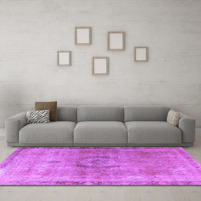 Machine Washable Persian Purple Traditional Area Rugs in a Living Room, wshtr3192pur