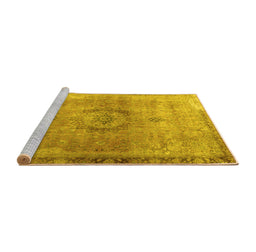 Sideview of Machine Washable Persian Yellow Traditional Rug, wshtr3192yw