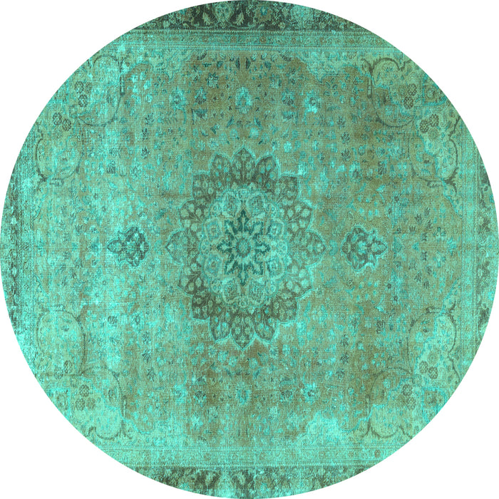Round Machine Washable Persian Turquoise Traditional Area Rugs, wshtr3192turq