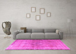 Machine Washable Persian Pink Traditional Rug in a Living Room, wshtr3192pnk