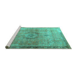 Sideview of Machine Washable Persian Turquoise Traditional Area Rugs, wshtr3192turq