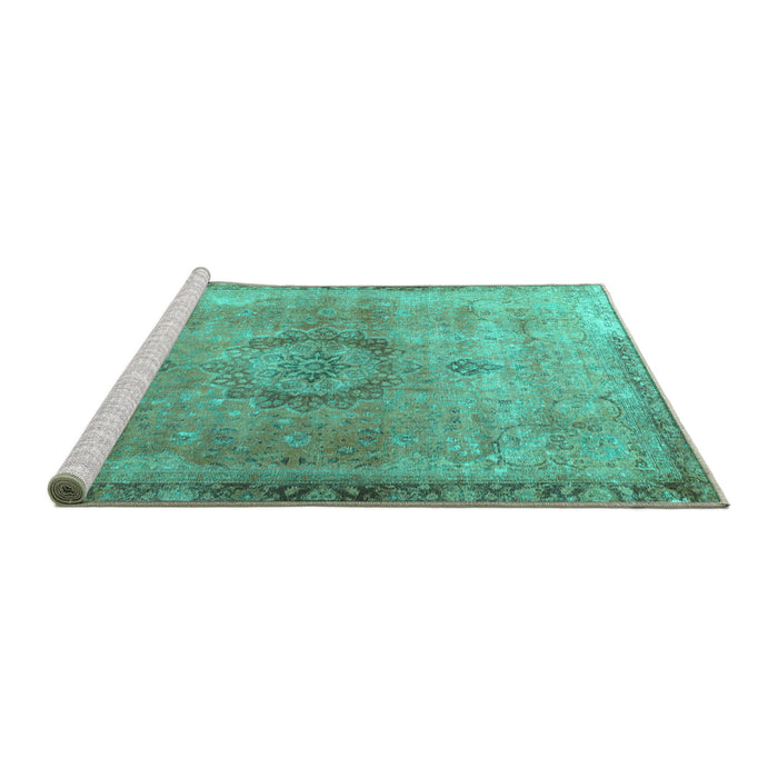 Sideview of Machine Washable Persian Turquoise Traditional Area Rugs, wshtr3192turq