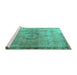 Sideview of Machine Washable Persian Turquoise Traditional Area Rugs, wshtr3192turq