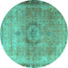 Round Persian Turquoise Traditional Rug, tr3192turq