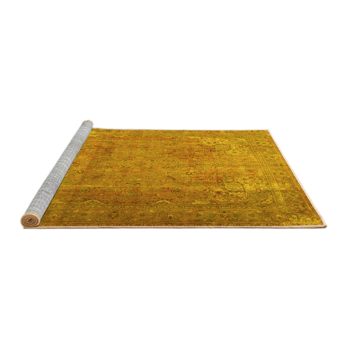 Sideview of Machine Washable Persian Yellow Traditional Rug, wshtr3193yw