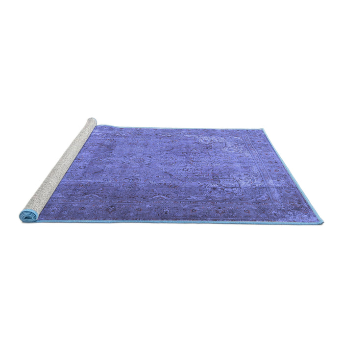 Sideview of Machine Washable Persian Blue Traditional Rug, wshtr3193blu