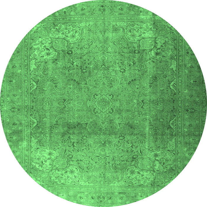 Round Persian Emerald Green Traditional Rug, tr3193emgrn