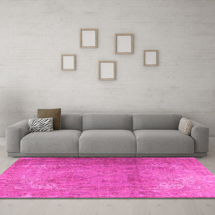 Machine Washable Persian Pink Traditional Rug in a Living Room, wshtr3193pnk