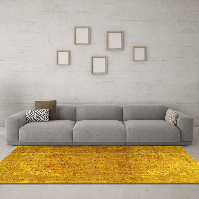 Machine Washable Persian Yellow Traditional Rug in a Living Room, wshtr3193yw