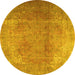 Round Persian Yellow Traditional Rug, tr3193yw