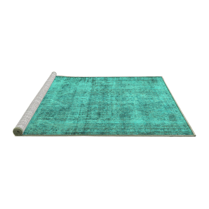 Sideview of Machine Washable Persian Turquoise Traditional Area Rugs, wshtr3194turq