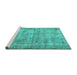 Sideview of Machine Washable Persian Turquoise Traditional Area Rugs, wshtr3194turq