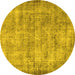 Round Persian Yellow Traditional Rug, tr3194yw