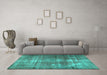 Machine Washable Persian Turquoise Traditional Area Rugs in a Living Room,, wshtr3195turq