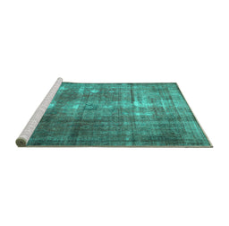 Sideview of Machine Washable Persian Turquoise Traditional Area Rugs, wshtr3195turq